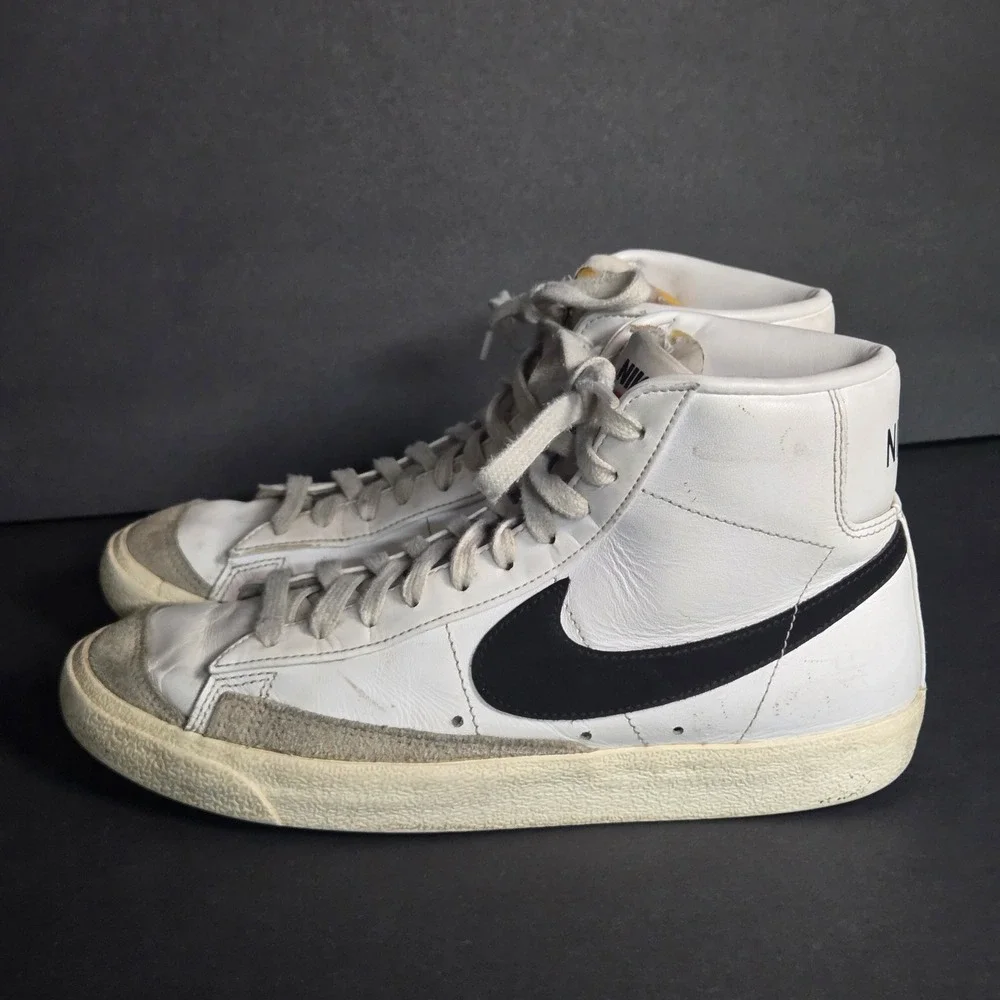 Nike Blazer Mid 77 Vintage White Black Sneakers Men's 8 BQ6806-100 High Top